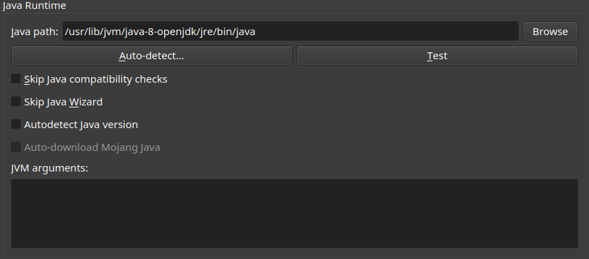 Prism Java runtime controls
